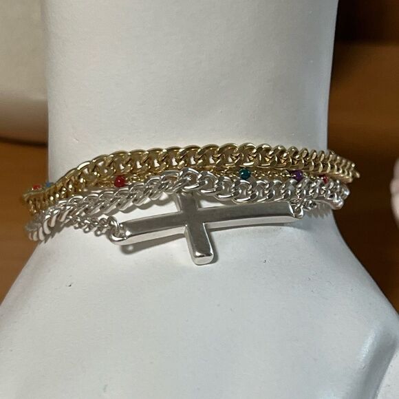 Brand New Lucky Brand Gold and Silver Layered Bracelet #LBBR7 - Picture 1 of 5